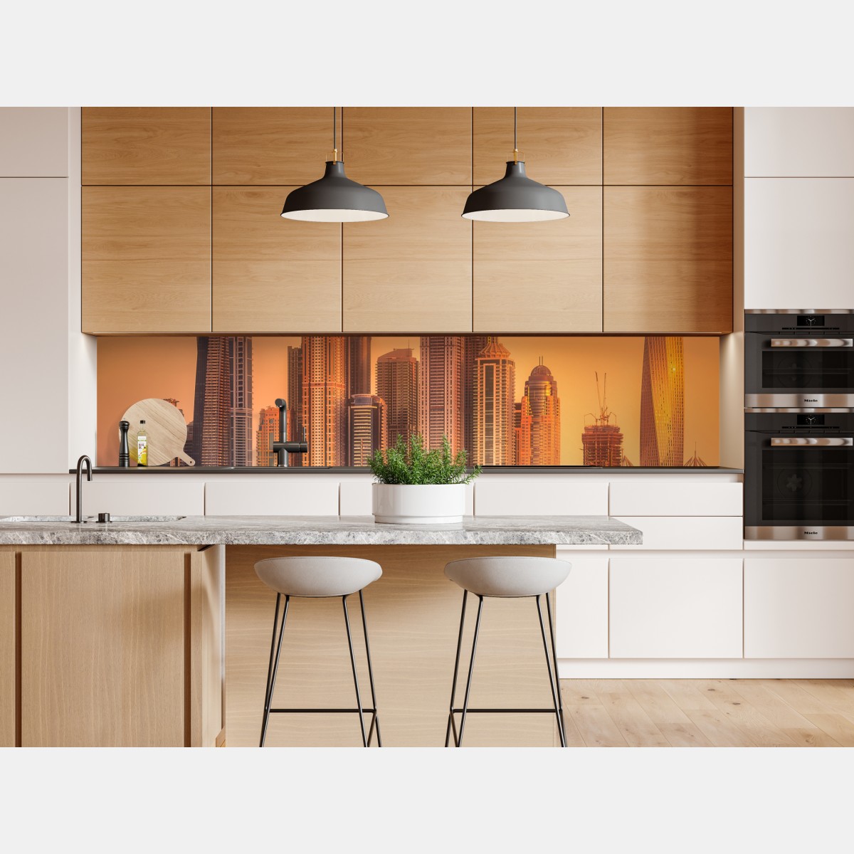 Repositionierbarer Aufkleber Dubai skyline im goldenen licht – Wallnifity® Repositionierbarer Aufkleber Dubai skyline im goldenen licht – Wallnifity®