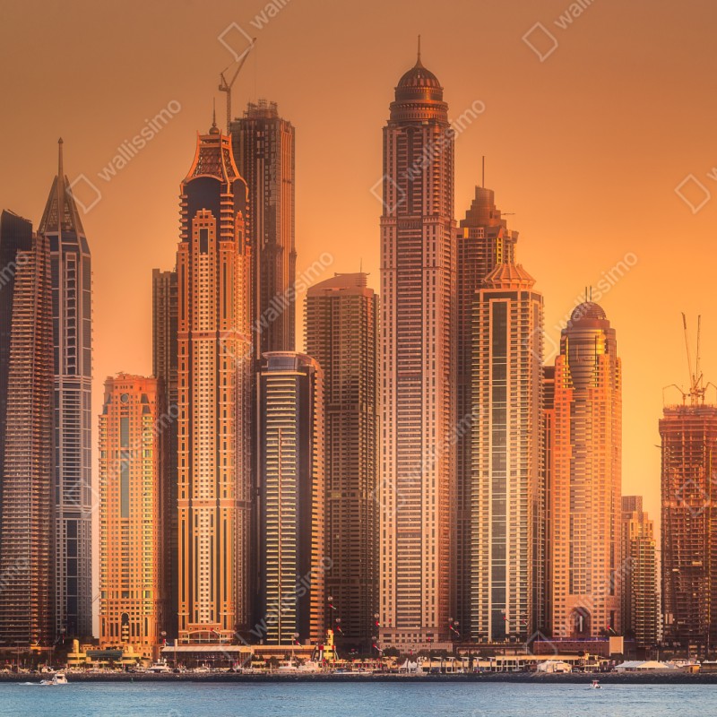 Repositionierbarer Aufkleber Dubai skyline im goldenen licht – Wallnifity® Repositionierbarer Aufkleber Dubai skyline im goldenen licht – Wallnifity®