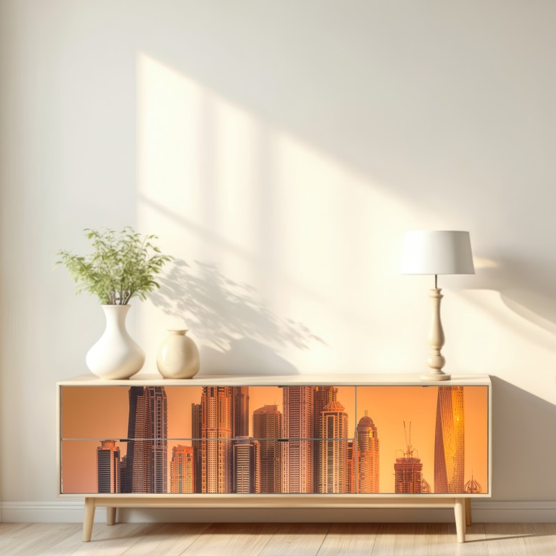 Repositionierbarer Aufkleber Dubai skyline im goldenen licht – Wallnifity® Repositionierbarer Aufkleber Dubai skyline im goldenen licht – Wallnifity®