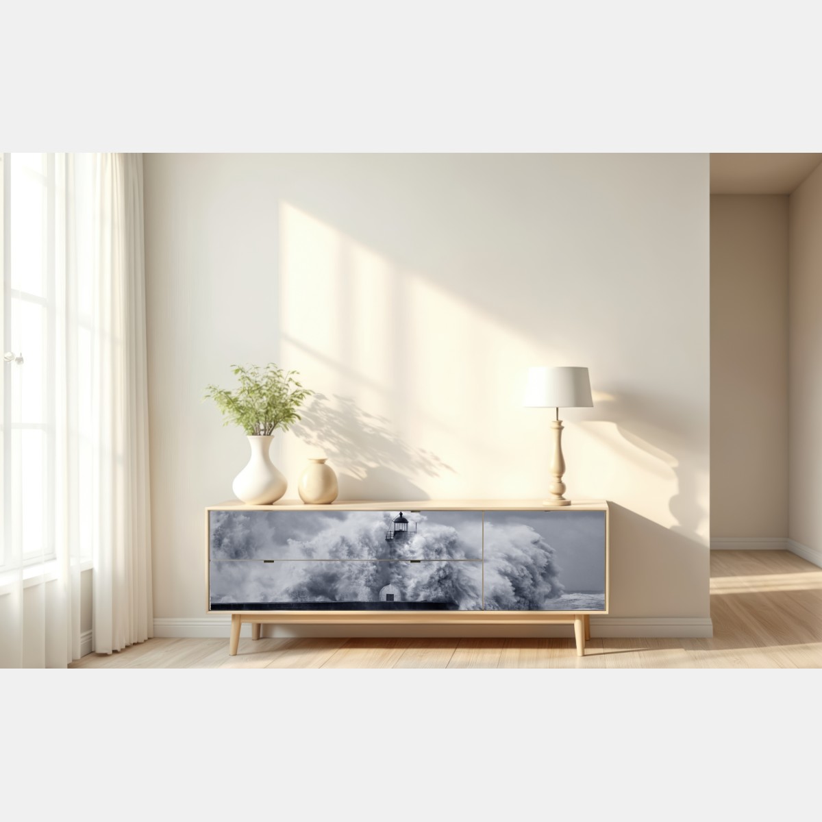 Repositionierbarer Aufkleber leuchtturm von mächtigen wellen umgeben – Wallnifity® Repositionierbarer Aufkleber leuchtturm von mächtigen wellen umgeben – Wallnifity®