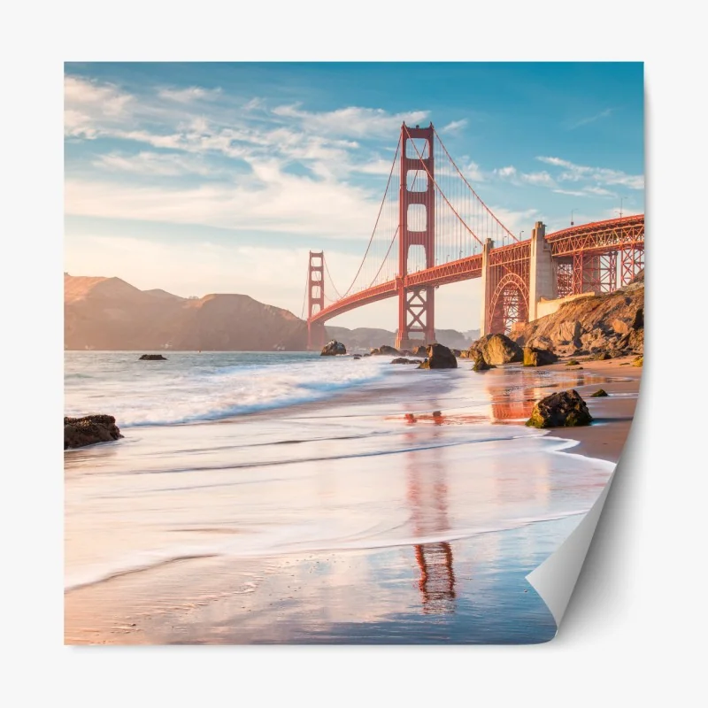 Repositionierbarer Aufkleber San Francisco Golden Gate Bridge bei sonnenuntergang