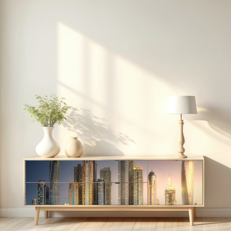 Repositionierbarer Aufkleber goldene stadtansicht bei dämmerung – Wallnifity® Repositionierbarer Aufkleber goldene stadtansicht bei dämmerung – Wallnifity®