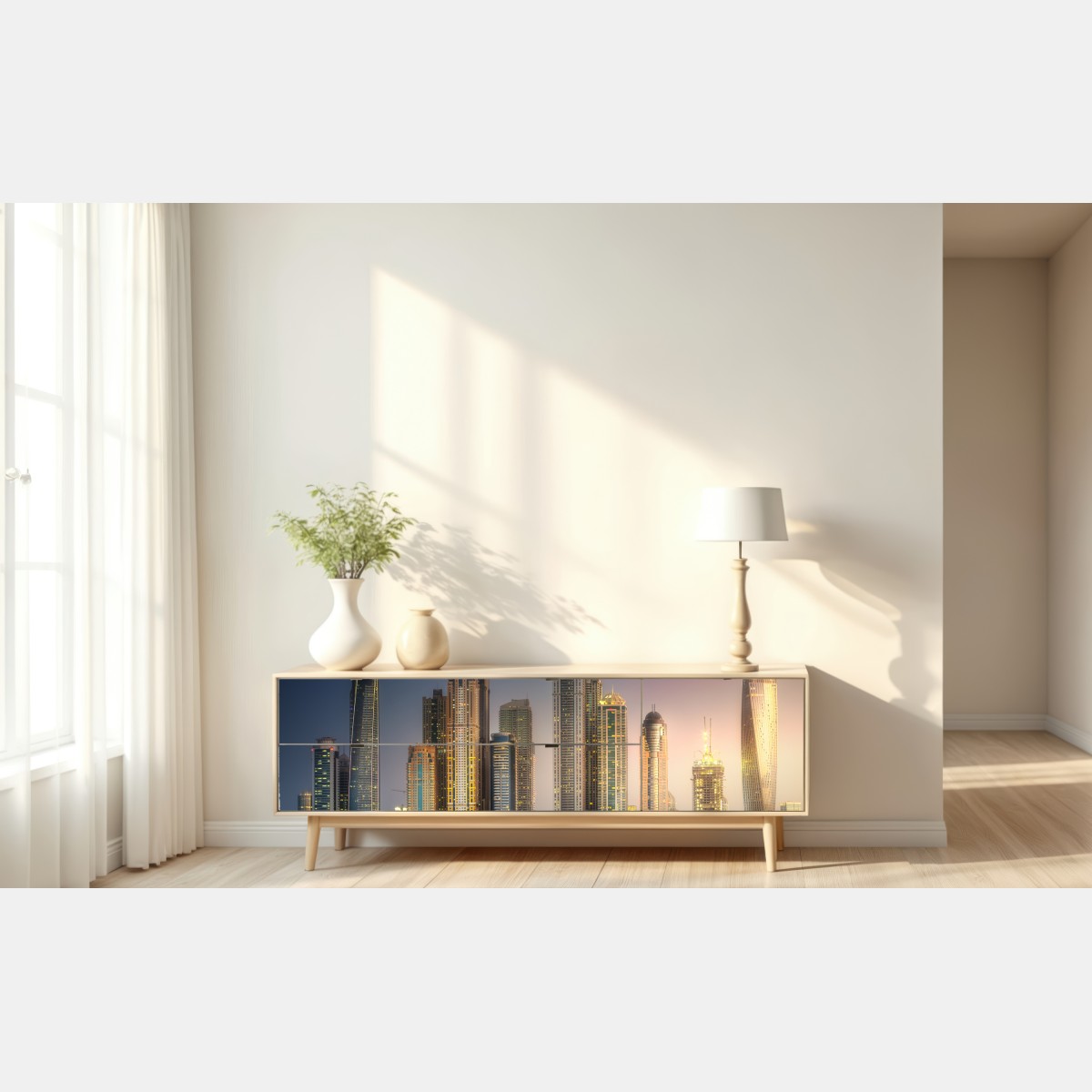 Repositionierbarer Aufkleber goldene stadtansicht bei dämmerung – Wallnifity® Repositionierbarer Aufkleber goldene stadtansicht bei dämmerung – Wallnifity®