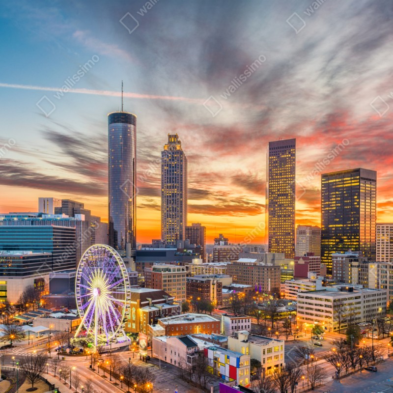 Repositionierbarer Aufkleber Atlanta skyline bei sonnenuntergang – Wallnifity® Repositionierbarer Aufkleber Atlanta skyline bei sonnenuntergang – Wallnifity®