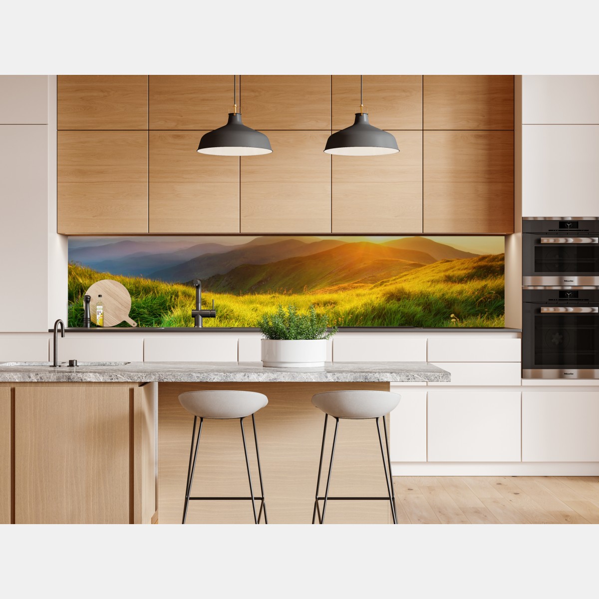 Repositionierbarer Aufkleber sonnige bergwiese bei sonnenaufgang – Wallnifity® Repositionierbarer Aufkleber sonnige bergwiese bei sonnenaufgang – Wallnifity®