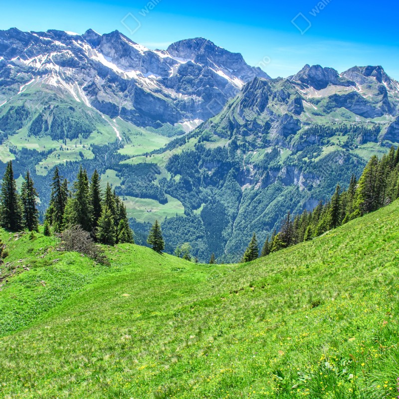 Repositionierbarer Aufkleber alpine panorama über Engelberg, Schweiz – Wallnifity® Repositionierbarer Aufkleber alpine panorama über Engelberg, Schweiz – Wallnifity®