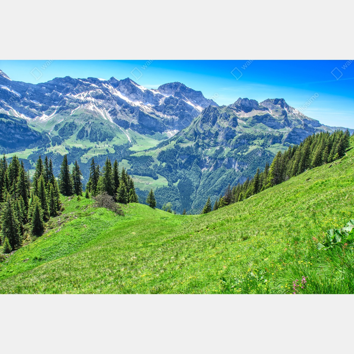 Repositionierbarer Aufkleber alpine panorama über Engelberg, Schweiz – Wallnifity® Repositionierbarer Aufkleber alpine panorama über Engelberg, Schweiz – Wallnifity®