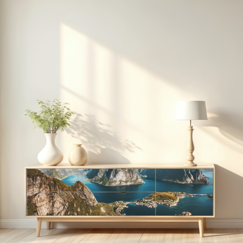 Repositionierbarer Aufkleber majestätische fjordlandschaft – Wallnifity® Repositionierbarer Aufkleber majestätische fjordlandschaft – Wallnifity®