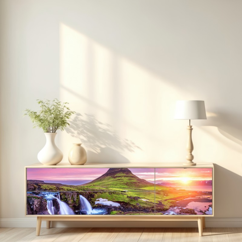Repositionierbarer Aufkleber Kirkjufell bei sonnenaufgang – Wallnifity® Repositionierbarer Aufkleber Kirkjufell bei sonnenaufgang – Wallnifity®