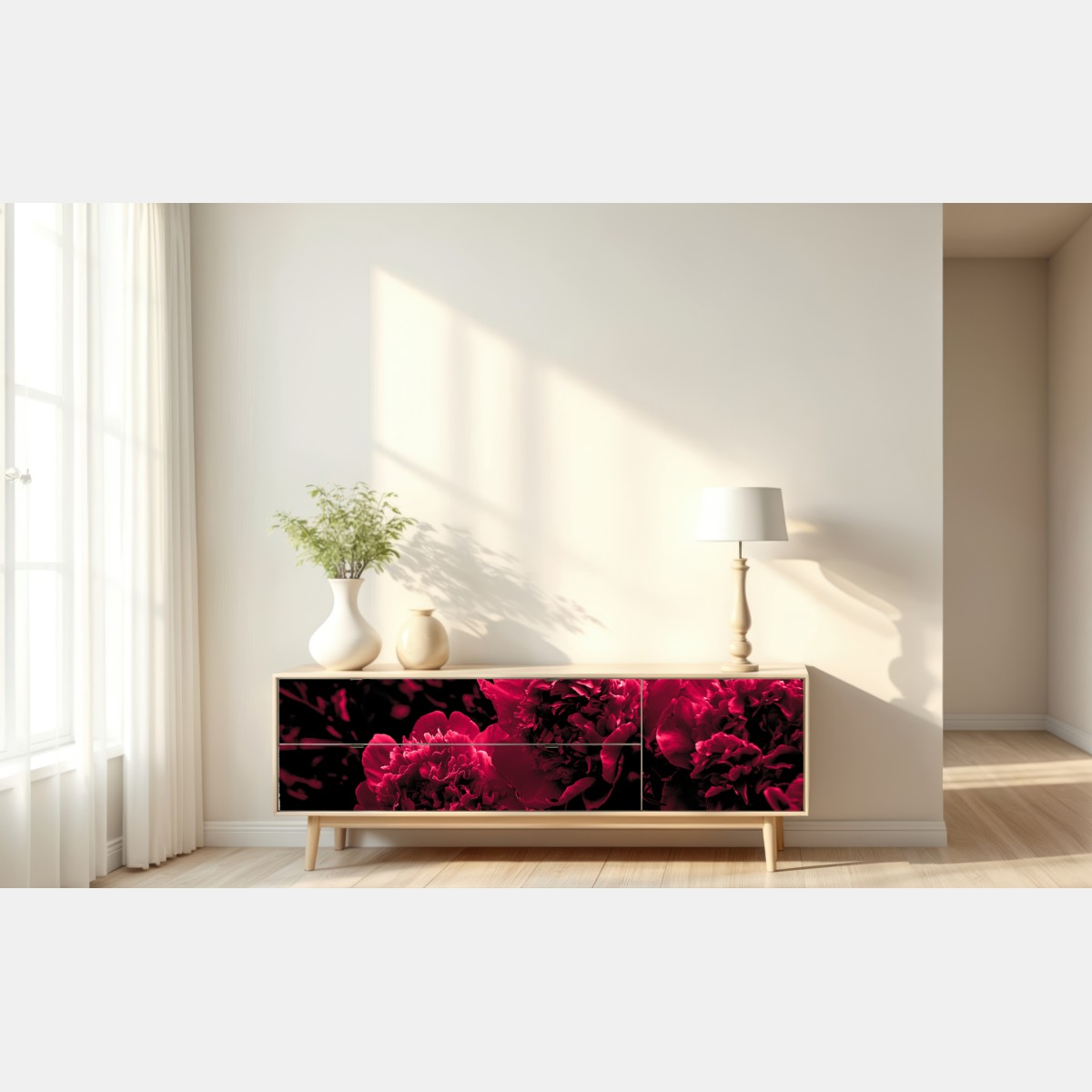 Repositionierbarer Aufkleber stimmungsvolle rosa pfingstrosen – Wallnifity® Repositionierbarer Aufkleber stimmungsvolle rosa pfingstrosen – Wallnifity®
