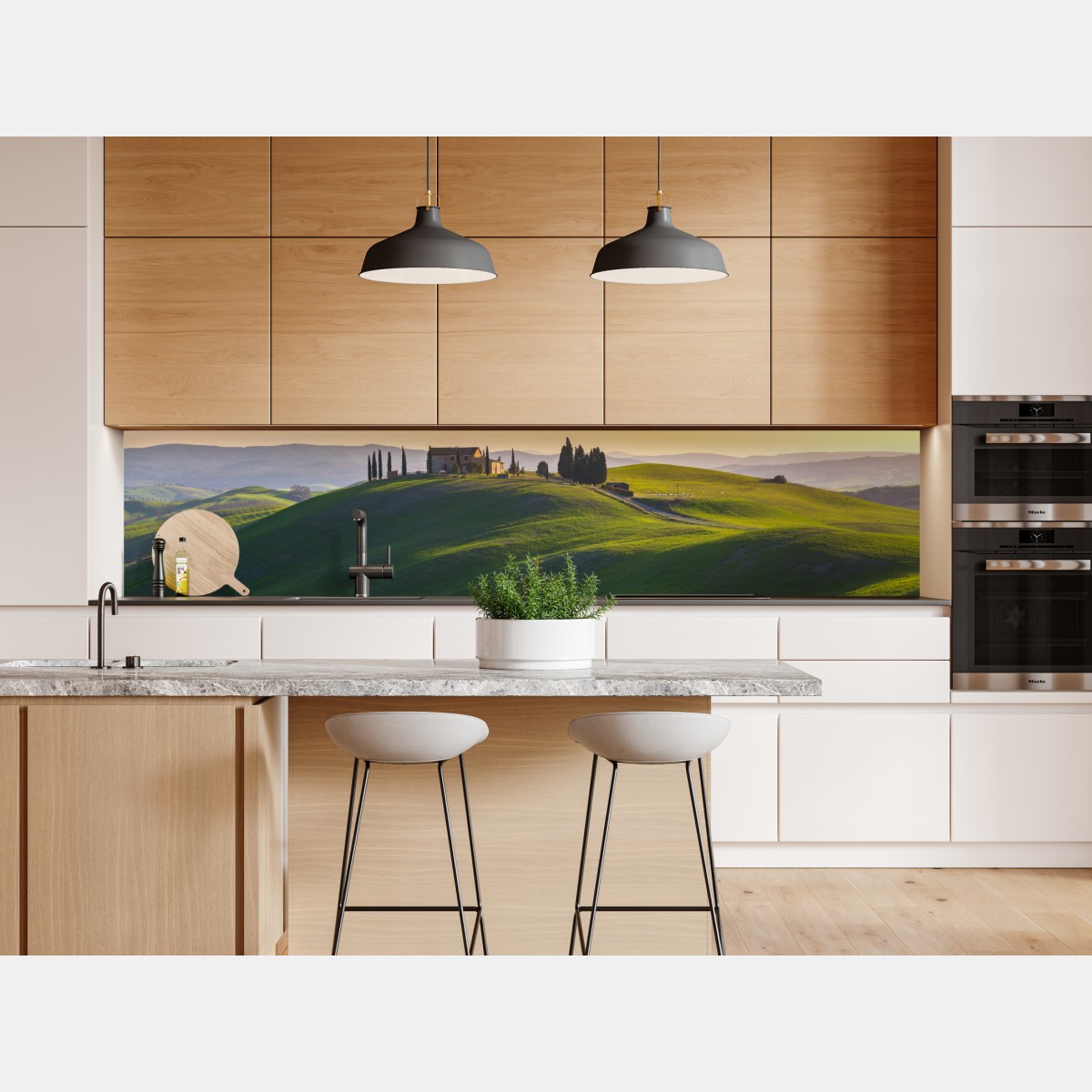 Repositionierbarer Aufkleber bauernhaus auf grünen hügeln, Crete Senesi – Wallnifity® Repositionierbarer Aufkleber bauernhaus auf grünen hügeln, Crete Senesi – Wallnifity®