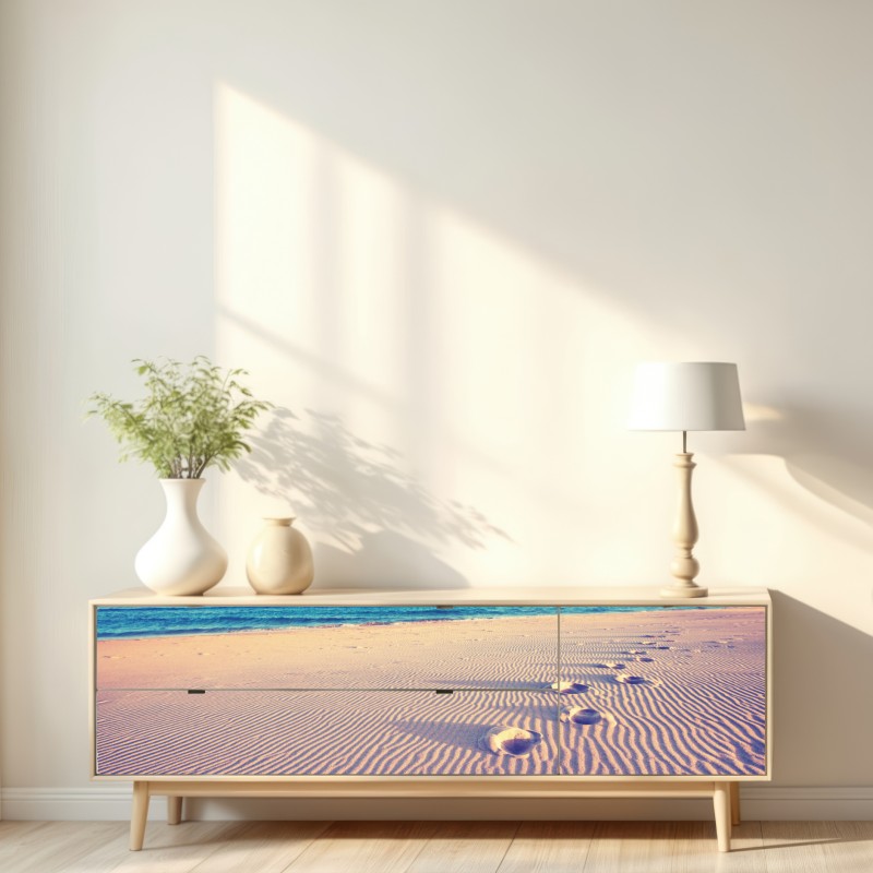 Repositionierbarer Aufkleber magische fußspuren am sommerstrand – Wallnifity® Repositionierbarer Aufkleber magische fußspuren am sommerstrand – Wallnifity®