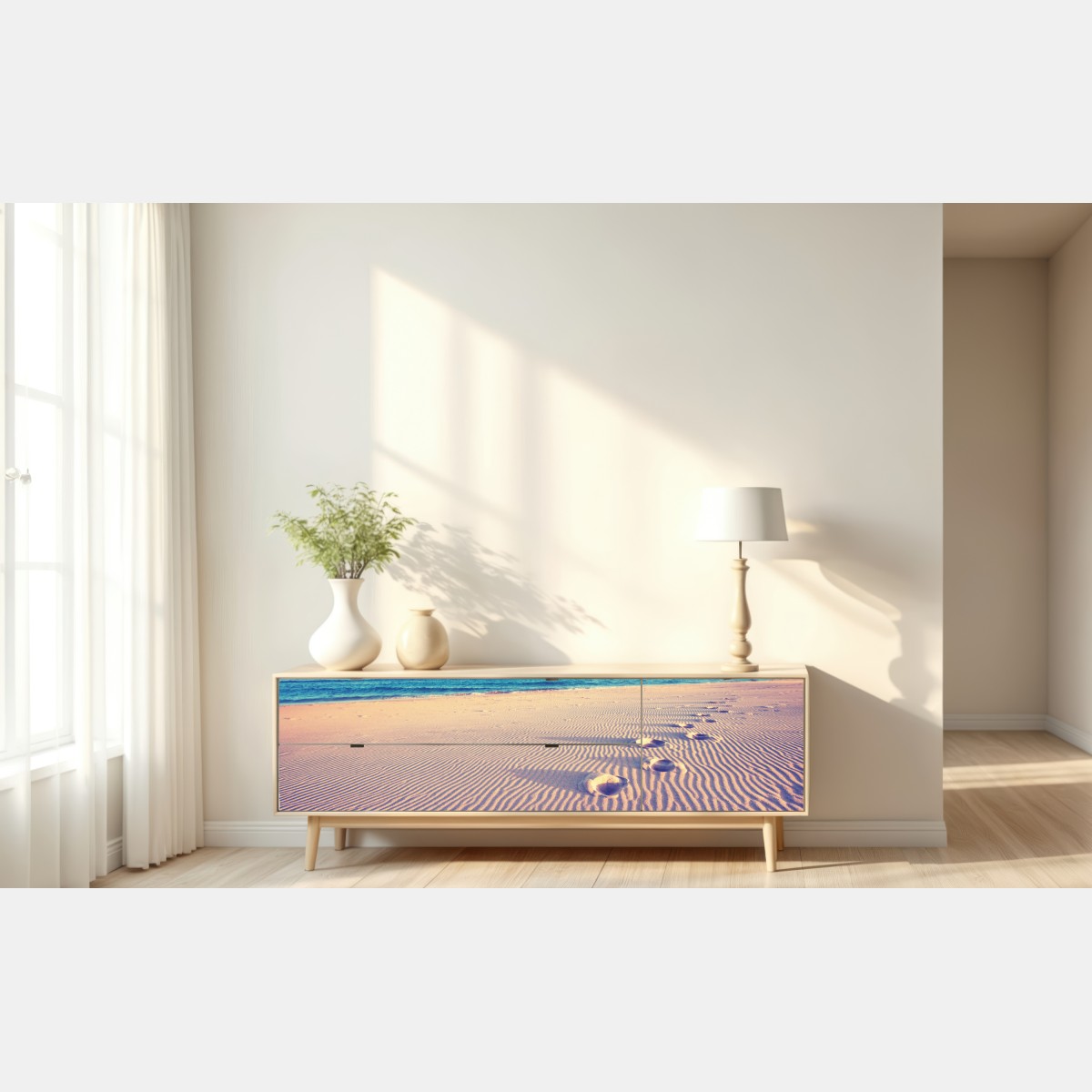 Repositionierbarer Aufkleber magische fußspuren am sommerstrand – Wallnifity® Repositionierbarer Aufkleber magische fußspuren am sommerstrand – Wallnifity®