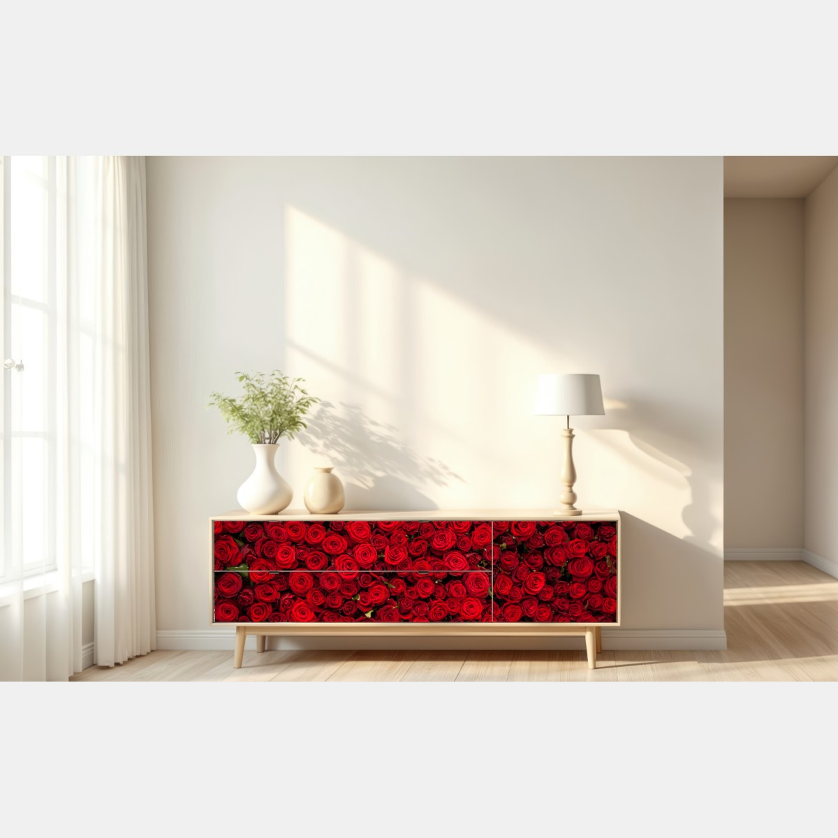 Repositionierbarer Aufkleber endlose wand aus roten rosen – Wallnifity® Repositionierbarer Aufkleber endlose wand aus roten rosen – Wallnifity®