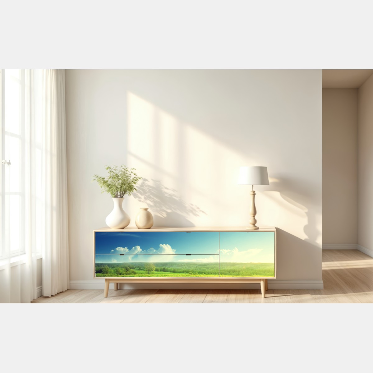 Repositionierbarer Aufkleber sonnige frühlingswiese im abendlicht – Wallnifity® Repositionierbarer Aufkleber sonnige frühlingswiese im abendlicht – Wallnifity®