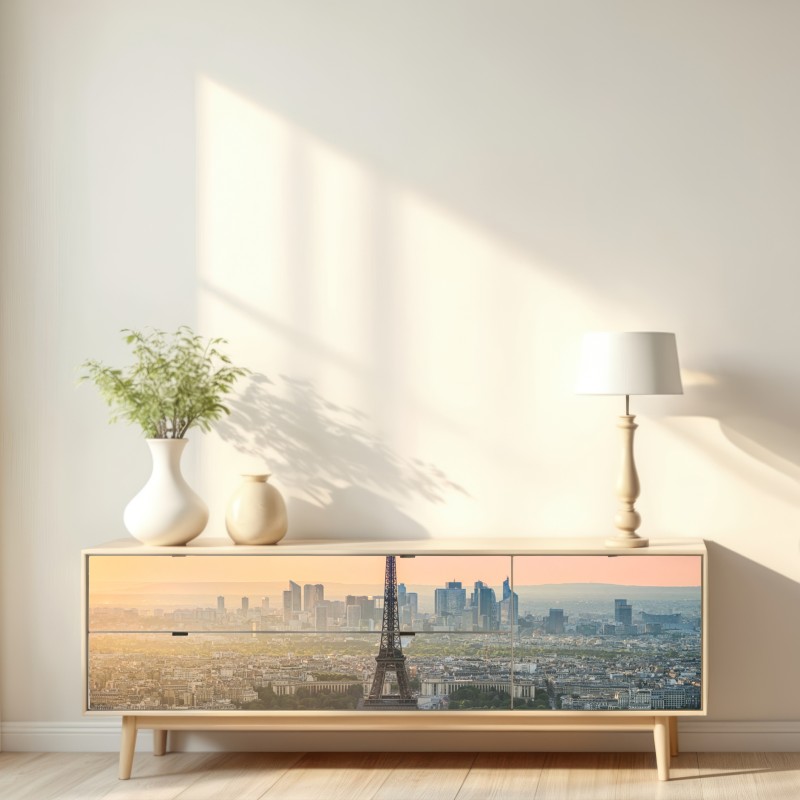 Repositionierbarer Aufkleber Paris stadtbild bei sonnenuntergang mit dem Eiffelturm – Wallnifity® Repositionierbarer Aufkleber Paris stadtbild bei sonnenuntergang mit dem Eiffelturm – Wallnifity®