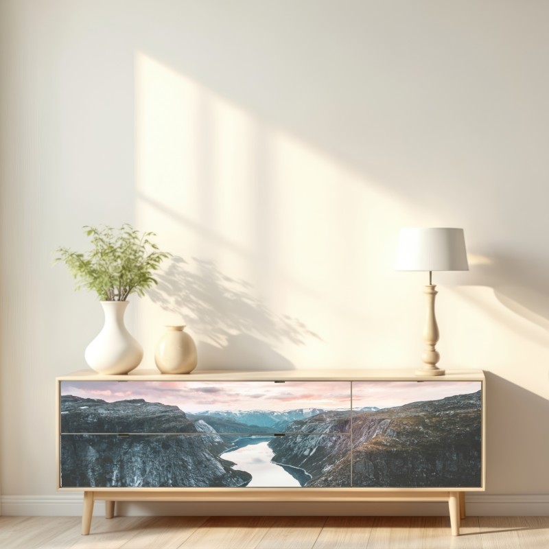 Repositionierbarer Aufkleber ruhiger fjord bei sonnenuntergang – Wallnifity® Repositionierbarer Aufkleber ruhiger fjord bei sonnenuntergang – Wallnifity®