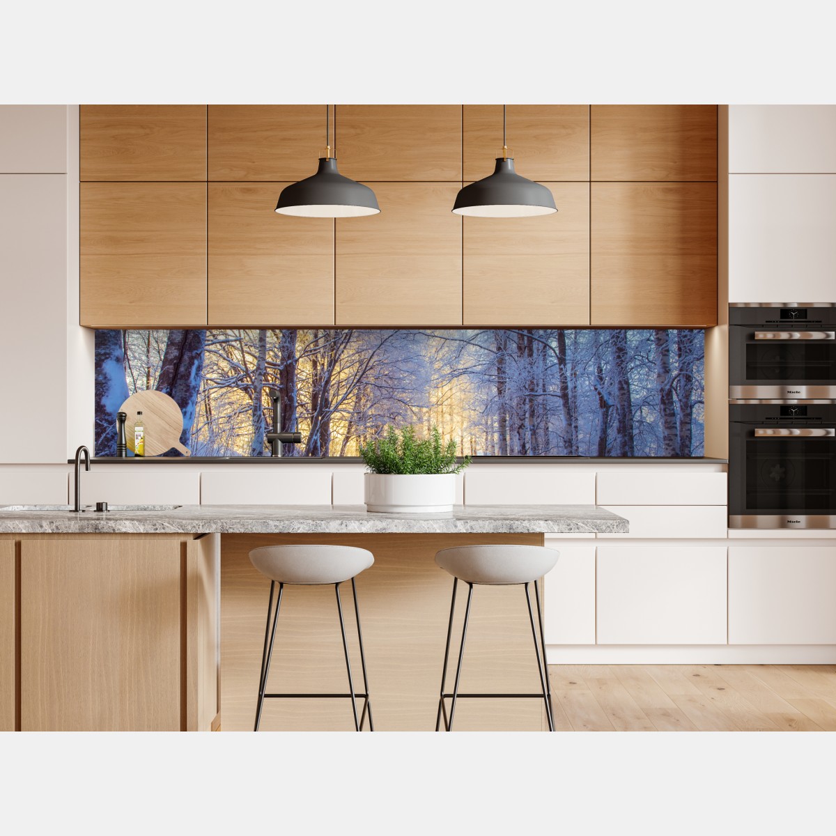 Repositionierbarer Aufkleber birkenwald im winter bei sonnenaufgang – Wallnifity® Repositionierbarer Aufkleber birkenwald im winter bei sonnenaufgang – Wallnifity®
