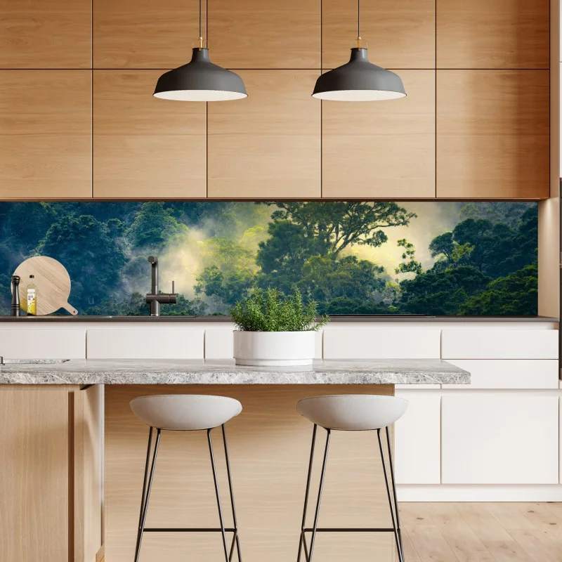 Repositionierbarer Aufkleber nebliger regenwald mit baumkronen – Wallnifity® Repositionierbarer Aufkleber nebliger regenwald mit baumkronen – Wallnifity®