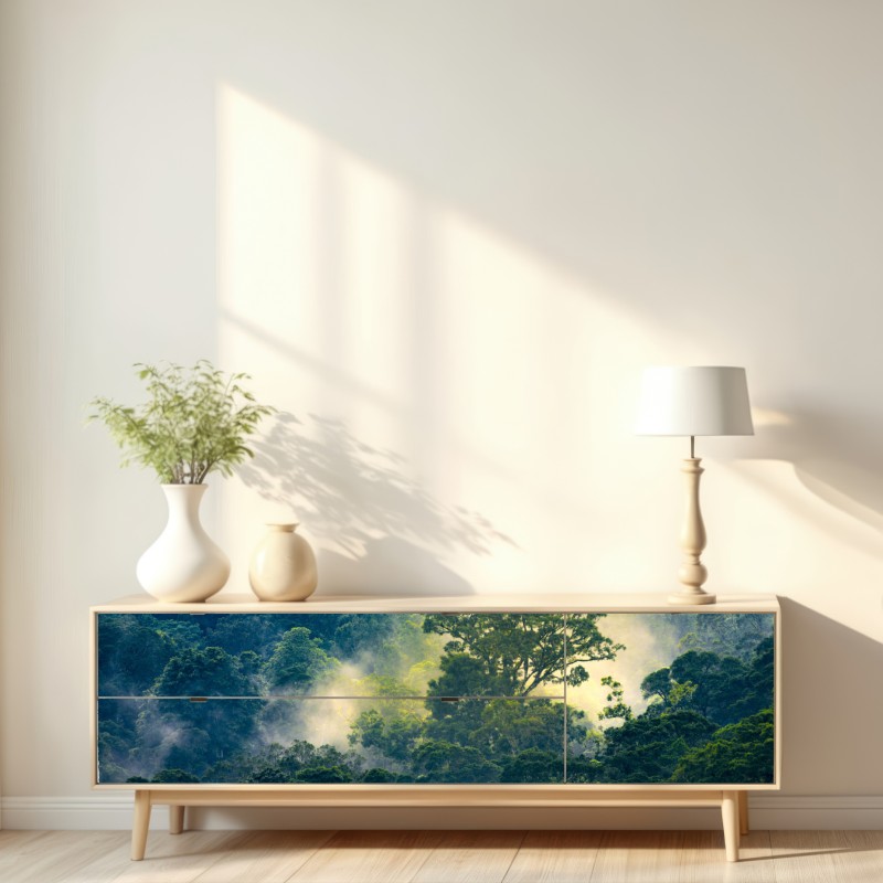Repositionierbarer Aufkleber nebliger regenwald mit baumkronen – Wallnifity® Repositionierbarer Aufkleber nebliger regenwald mit baumkronen – Wallnifity®