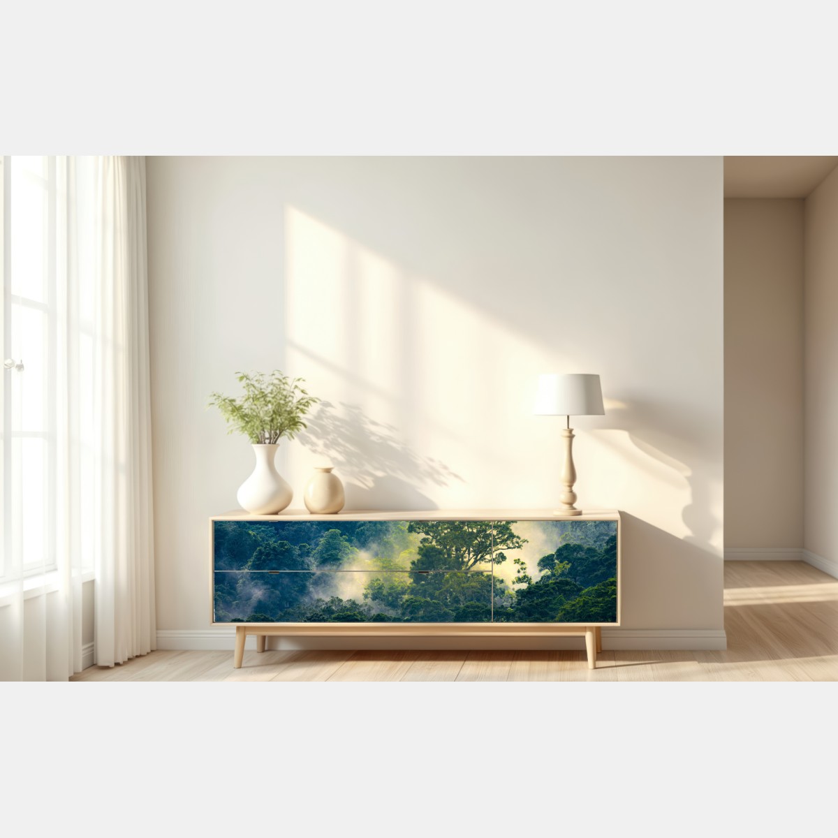 Repositionierbarer Aufkleber nebliger regenwald mit baumkronen – Wallnifity® Repositionierbarer Aufkleber nebliger regenwald mit baumkronen – Wallnifity®