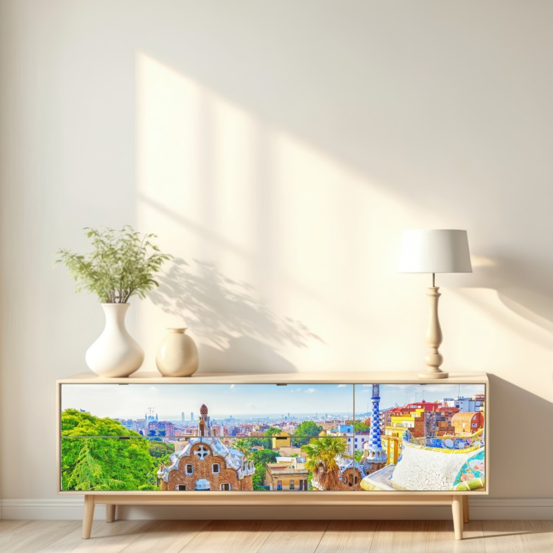 Repositionierbarer Aufkleber lebendiges Barcelona Park Güell mosaik panorama – Wallnifity® Repositionierbarer Aufkleber lebendiges Barcelona Park Güell mosaik panorama – Wallnifity®