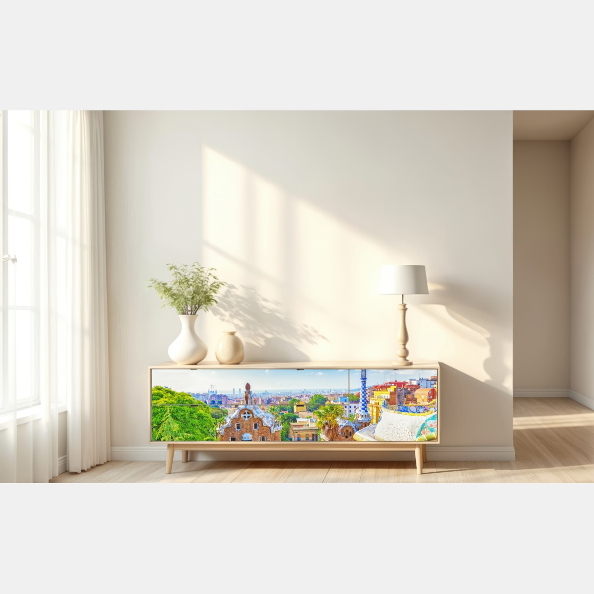 Repositionierbarer Aufkleber lebendiges Barcelona Park Güell mosaik panorama – Wallnifity® Repositionierbarer Aufkleber lebendiges Barcelona Park Güell mosaik panorama – Wallnifity®
