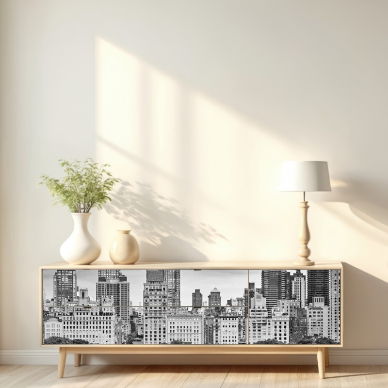 Repositionierbarer Aufkleber Manhattan skyline in schwarzweiß – Wallnifity® Repositionierbarer Aufkleber Manhattan skyline in schwarzweiß – Wallnifity®