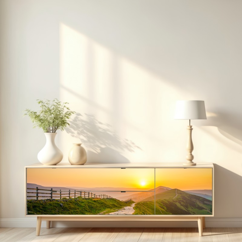 Repositionierbarer Aufkleber sonnenbeschienener gebirgskamm bei sonnenaufgang – Wallnifity® Repositionierbarer Aufkleber sonnenbeschienener gebirgskamm bei sonnenaufgang – Wallnifity®