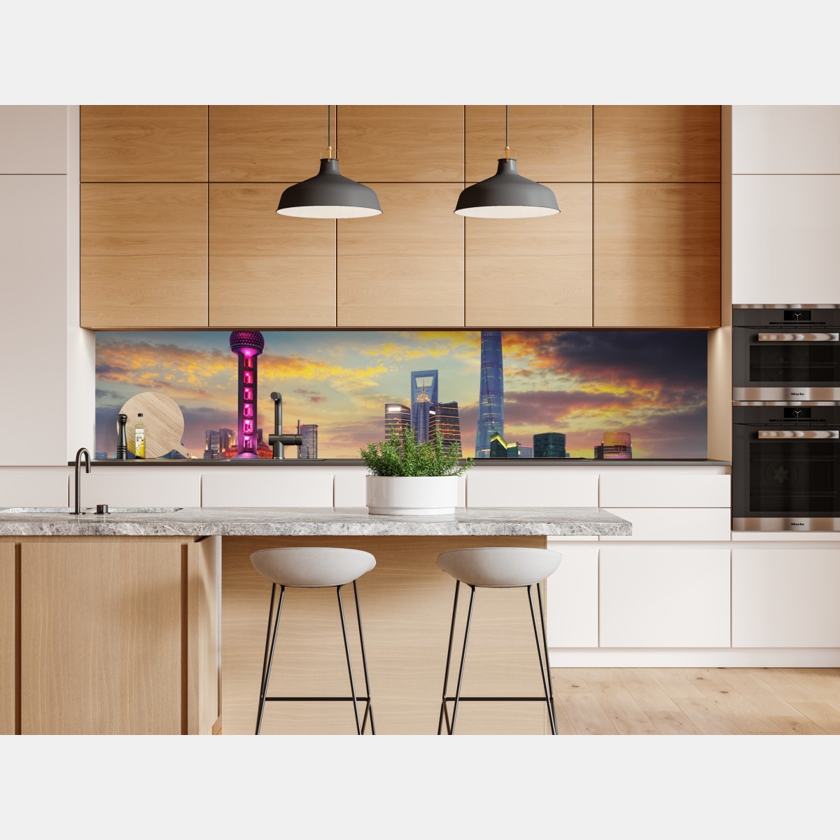 Repositionierbarer Aufkleber Shanghai skyline bei sonnenuntergang – Wallnifity® Repositionierbarer Aufkleber Shanghai skyline bei sonnenuntergang – Wallnifity®