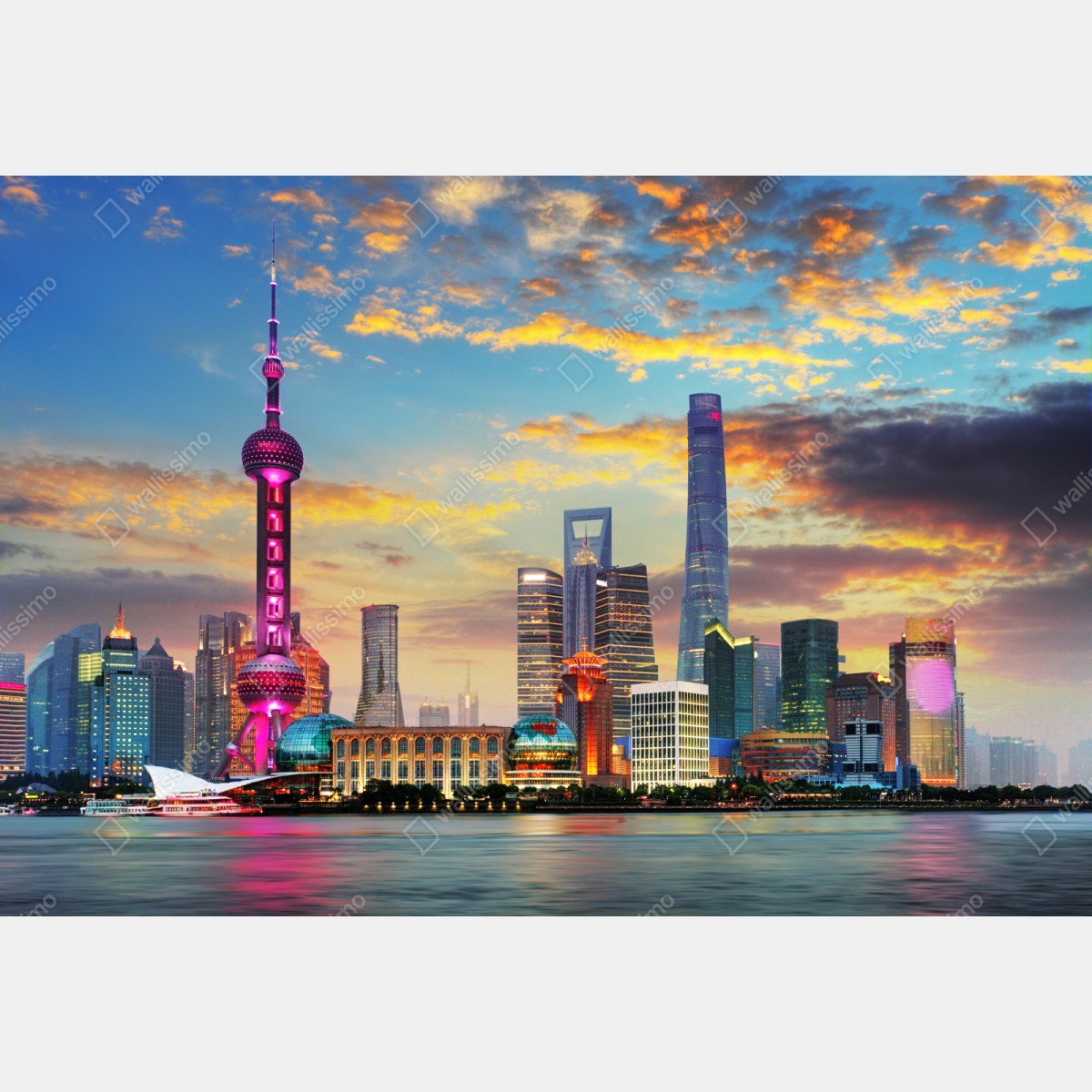 Repositionierbarer Aufkleber Shanghai skyline bei sonnenuntergang – Wallnifity® Repositionierbarer Aufkleber Shanghai skyline bei sonnenuntergang – Wallnifity®