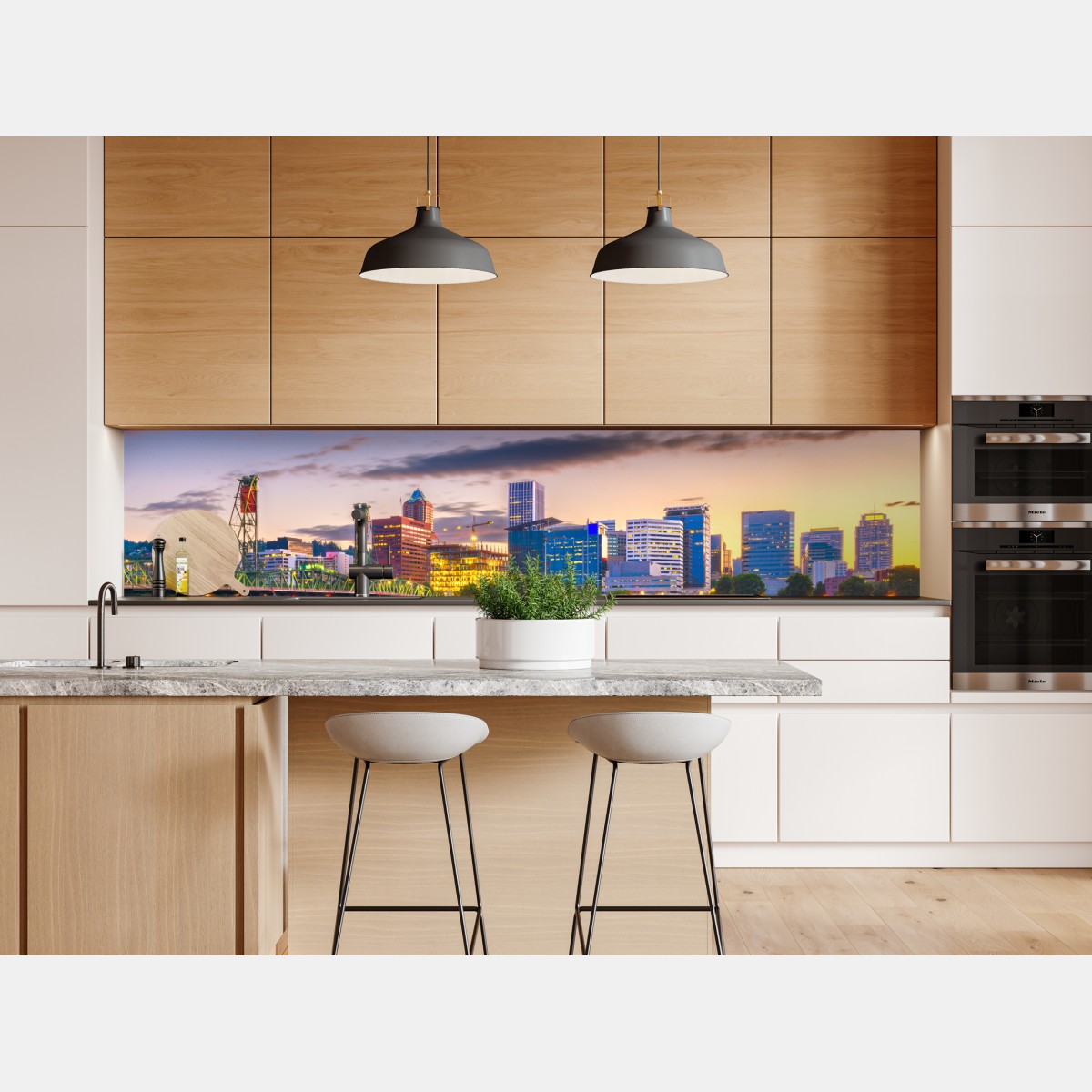 Repositionierbarer Aufkleber Portland skyline in der dämmerung über dem Willamette – Wallnifity® Repositionierbarer Aufkleber Portland skyline in der dämmerung über dem Willamette – Wallnifity®