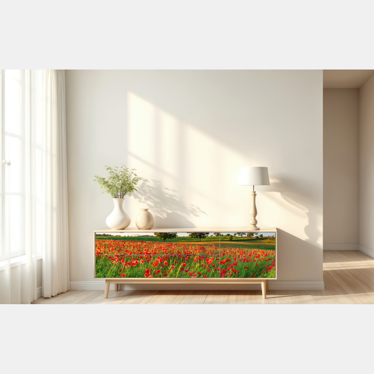 Repositionierbarer Aufkleber rotes mohnfeld bei Corbridge – Wallnifity® Repositionierbarer Aufkleber rotes mohnfeld bei Corbridge – Wallnifity®
