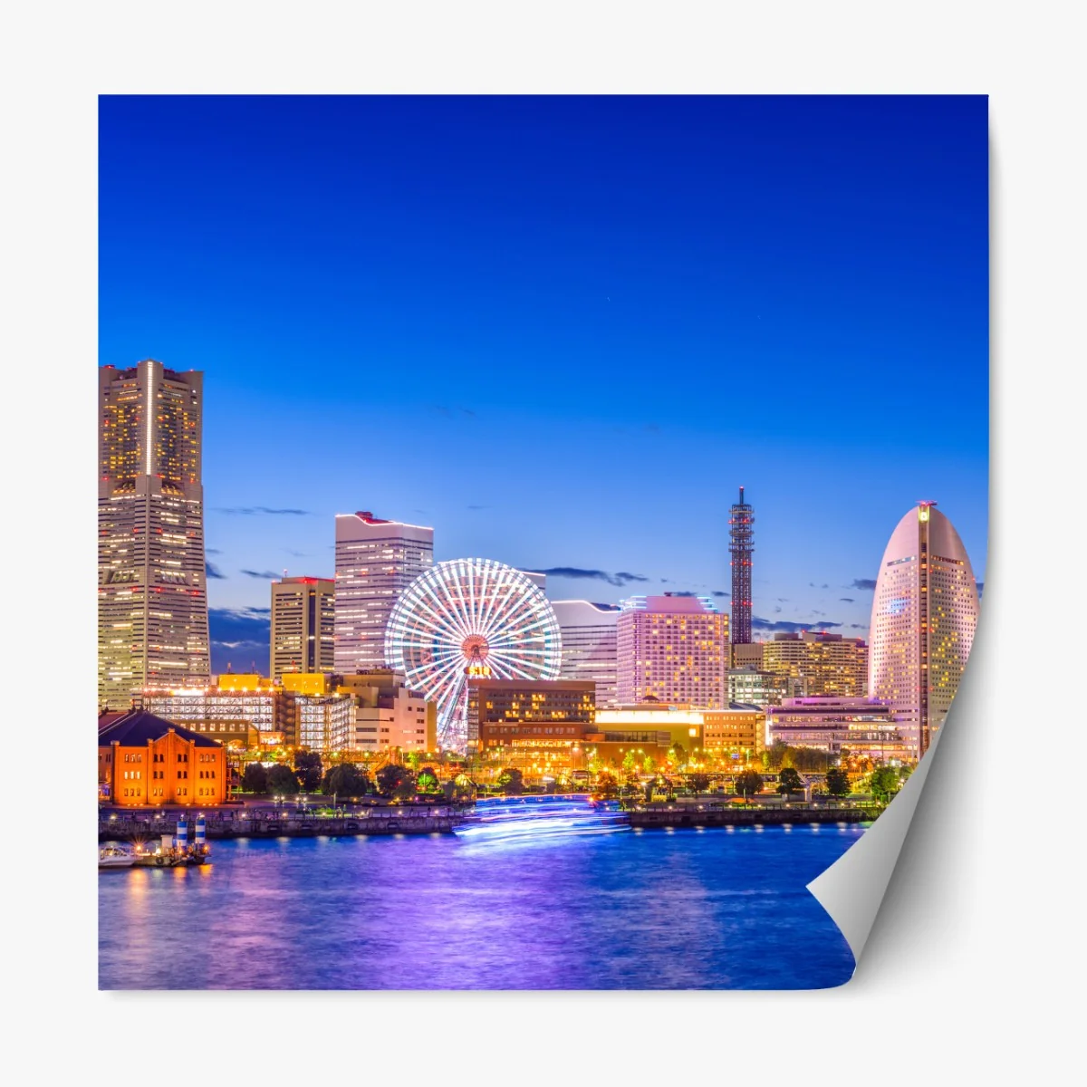 Repositionierbarer Aufkleber Yokohama skyline bei dämmerung – Wallnifity® Repositionierbarer Aufkleber Yokohama skyline bei dämmerung – Wallnifity®