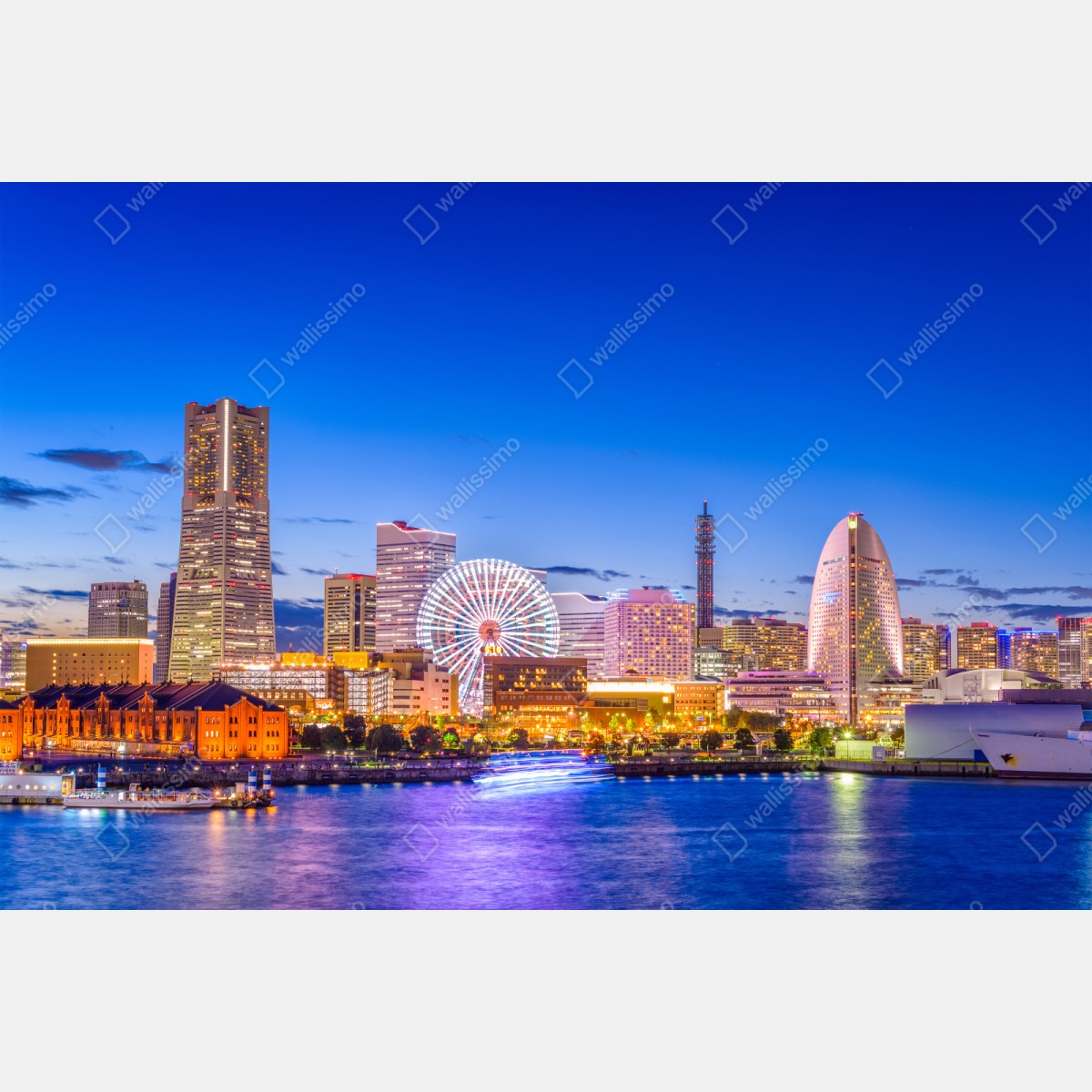 Repositionierbarer Aufkleber Yokohama skyline bei dämmerung – Wallnifity® Repositionierbarer Aufkleber Yokohama skyline bei dämmerung – Wallnifity®