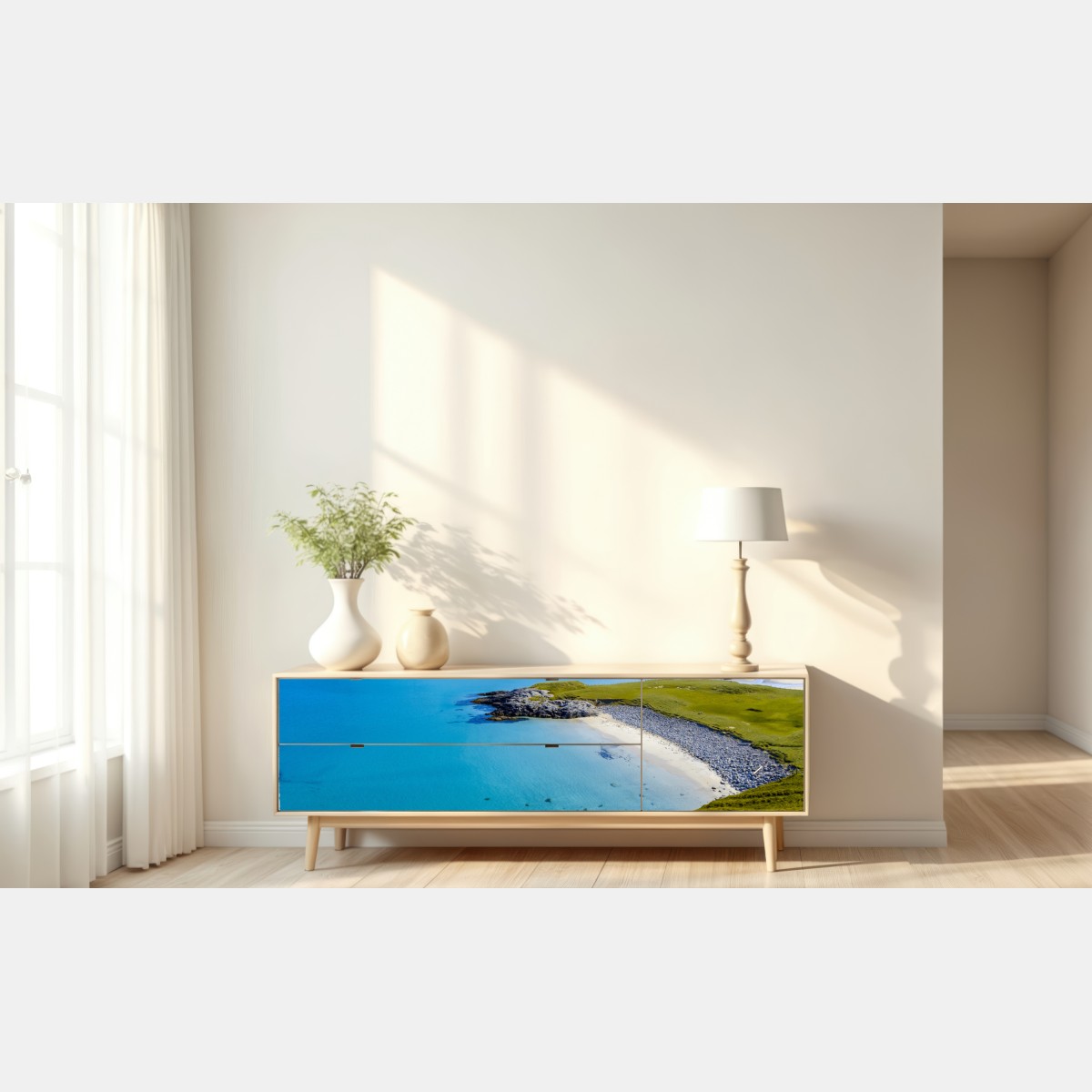 Repositionierbarer Aufkleber ruhige türkisfarbene strandlandschaft – Wallnifity® Repositionierbarer Aufkleber ruhige türkisfarbene strandlandschaft – Wallnifity®