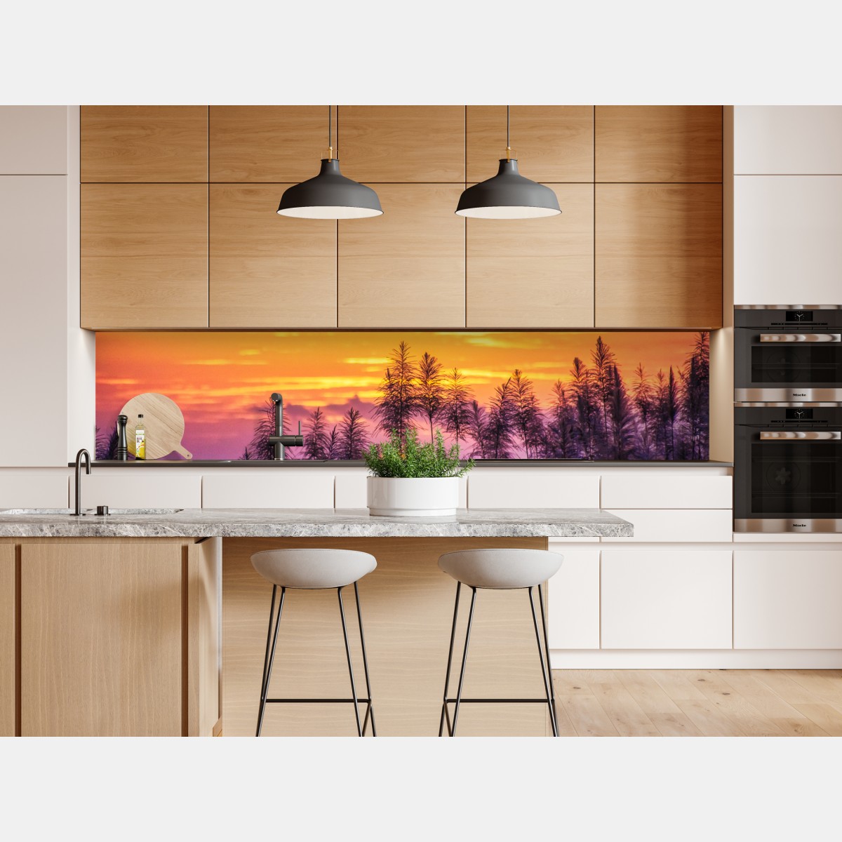 Repositionierbarer Aufkleber goldener sonnenuntergang über wildgräsern – Wallnifity® Repositionierbarer Aufkleber goldener sonnenuntergang über wildgräsern – Wallnifity®