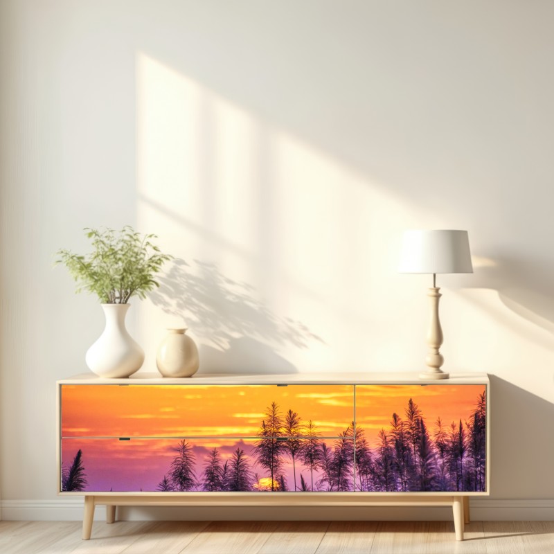 Repositionierbarer Aufkleber goldener sonnenuntergang über wildgräsern – Wallnifity® Repositionierbarer Aufkleber goldener sonnenuntergang über wildgräsern – Wallnifity®
