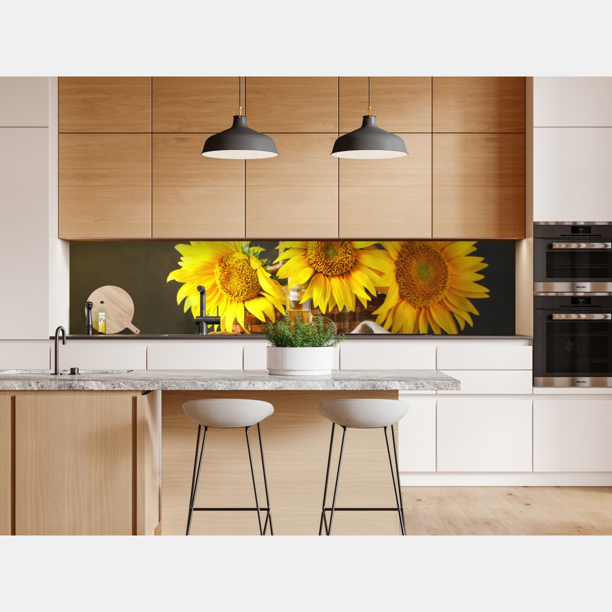 Repositionierbarer Aufkleber leuchtendes stillleben mit sonnenblumen, kernen und öl – Wallnifity® Repositionierbarer Aufkleber leuchtendes stillleben mit sonnenblumen, kernen und öl – Wallnifity®