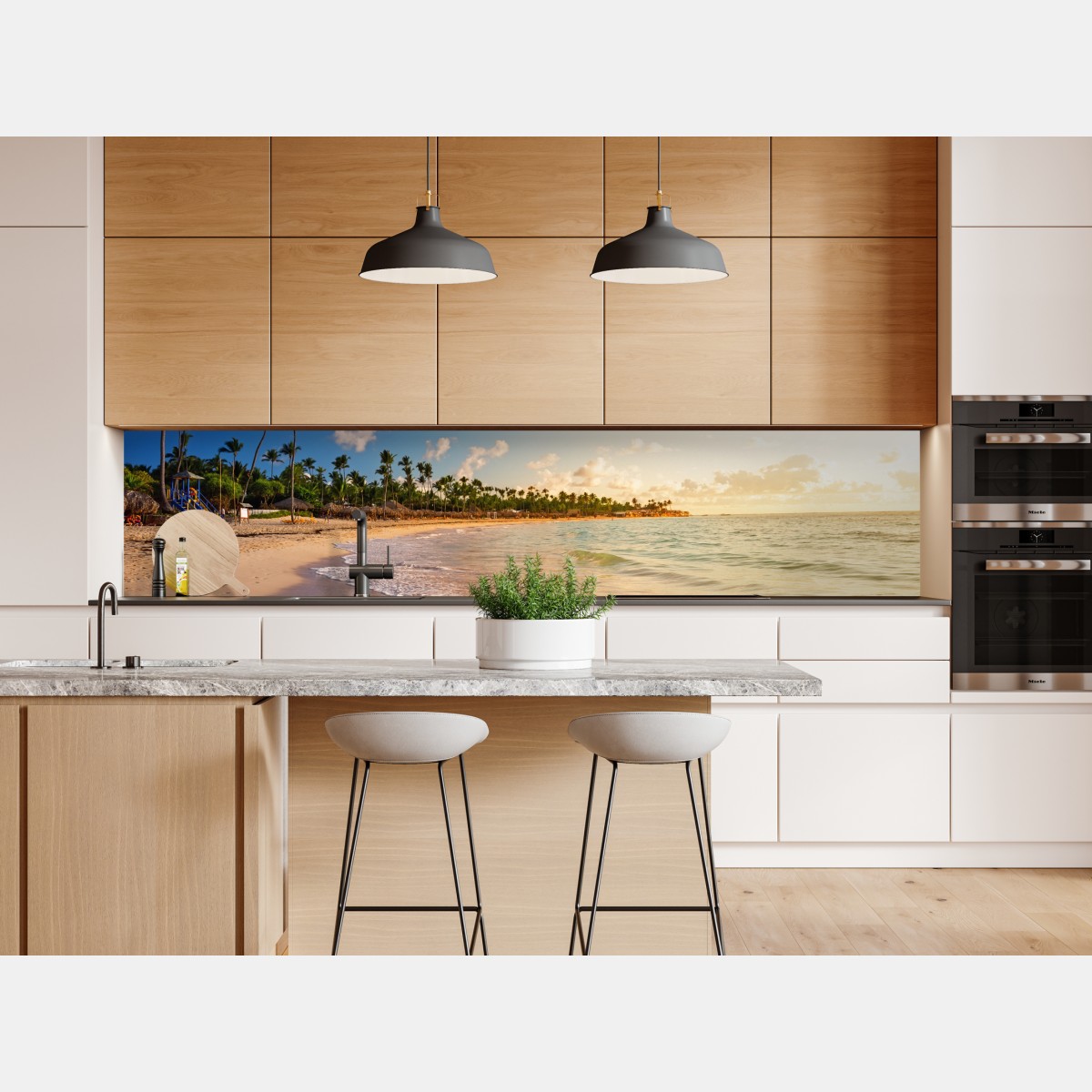 Repositionierbarer Aufkleber tropischer sonnenuntergang am strand mit palmensilhouetten – Wallnifity® Repositionierbarer Aufkleber tropischer sonnenuntergang am strand mit palmensilhouetten – Wallnifity®
