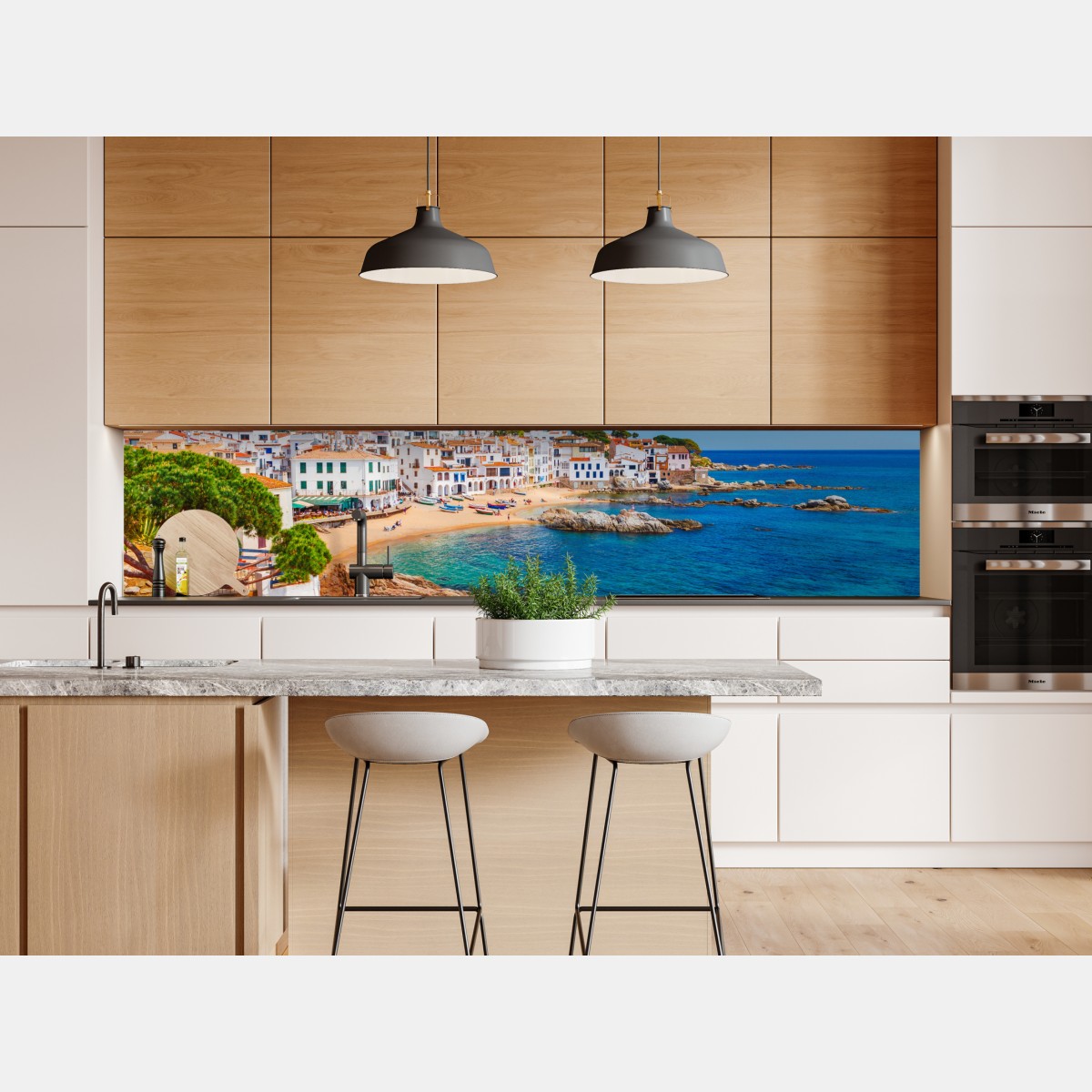 Repositionierbarer Aufkleber sonniges mediterranes küstendorf – Wallnifity® Repositionierbarer Aufkleber sonniges mediterranes küstendorf – Wallnifity®