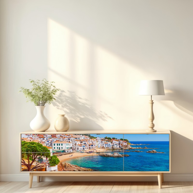 Repositionierbarer Aufkleber sonniges mediterranes küstendorf – Wallnifity® Repositionierbarer Aufkleber sonniges mediterranes küstendorf – Wallnifity®