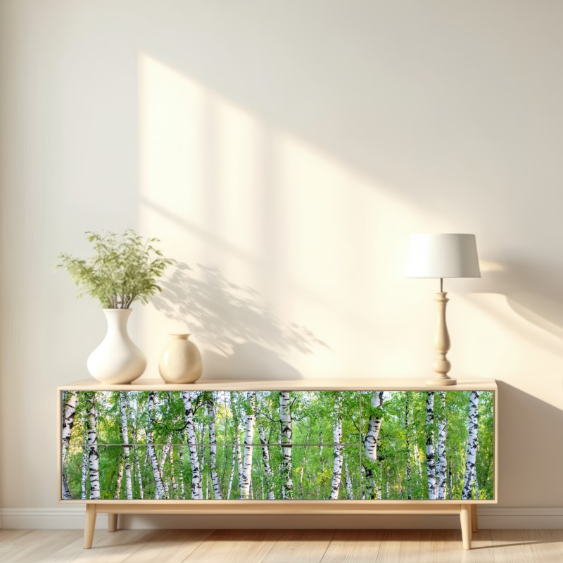 Repositionierbarer Aufkleber ruhiger birkenhain im sommer – Wallnifity® Repositionierbarer Aufkleber ruhiger birkenhain im sommer – Wallnifity®