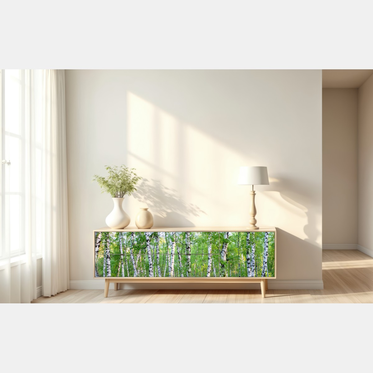 Repositionierbarer Aufkleber ruhiger birkenhain im sommer – Wallnifity® Repositionierbarer Aufkleber ruhiger birkenhain im sommer – Wallnifity®