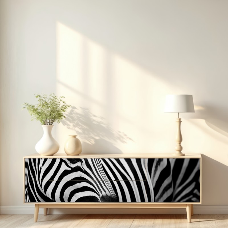 Repositionierbarer Aufkleber zebra in monochromen streifen – Wallnifity® Repositionierbarer Aufkleber zebra in monochromen streifen – Wallnifity®