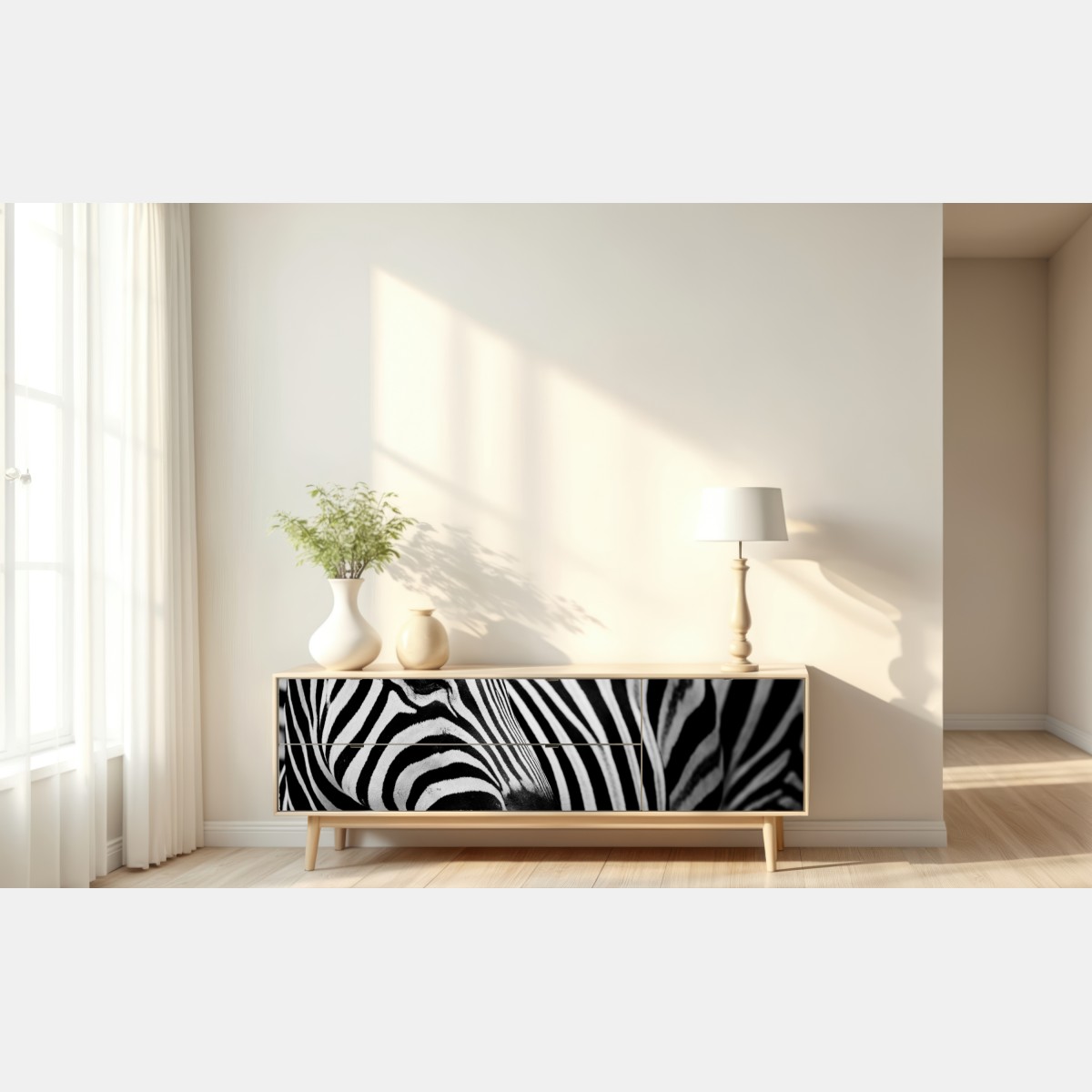 Repositionierbarer Aufkleber zebra in monochromen streifen – Wallnifity® Repositionierbarer Aufkleber zebra in monochromen streifen – Wallnifity®