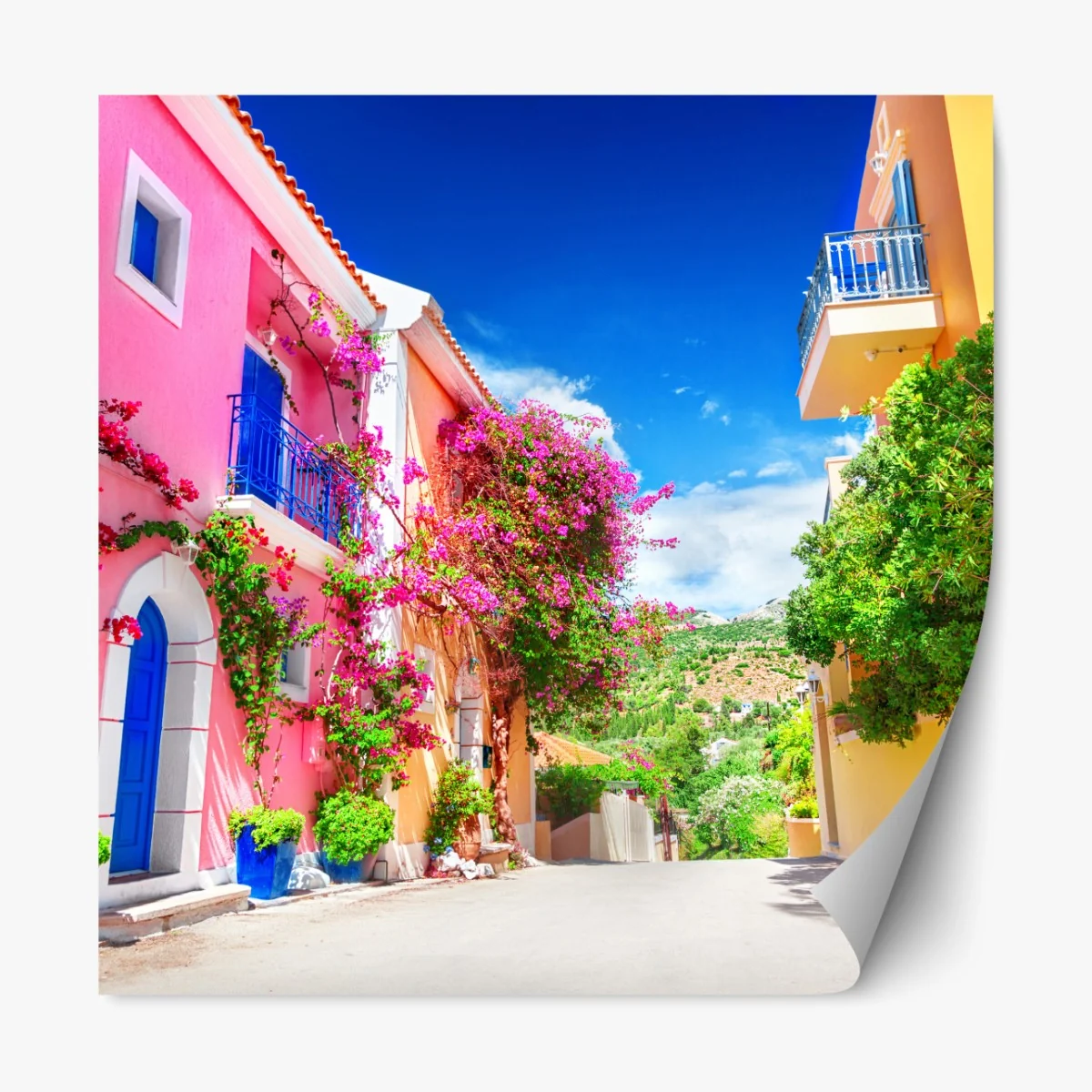 Repositionierbarer Aufkleber bunte gasse auf Kefalonia – Wallnifity® Repositionierbarer Aufkleber bunte gasse auf Kefalonia – Wallnifity®