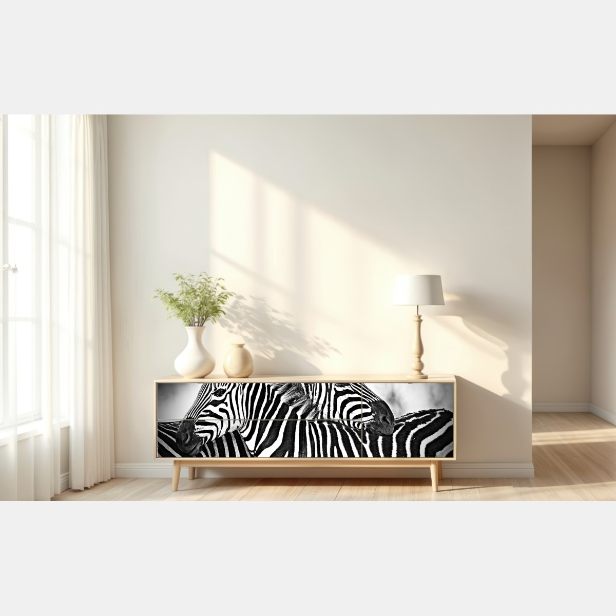 Repositionierbarer Aufkleber intimes zebra-porträt in schwarzweiß – Wallnifity® Repositionierbarer Aufkleber intimes zebra-porträt in schwarzweiß – Wallnifity®