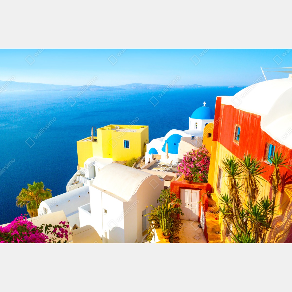 Repositionierbarer Aufkleber sonniges Santorini küstendorf – Wallnifity® Repositionierbarer Aufkleber sonniges Santorini küstendorf – Wallnifity®