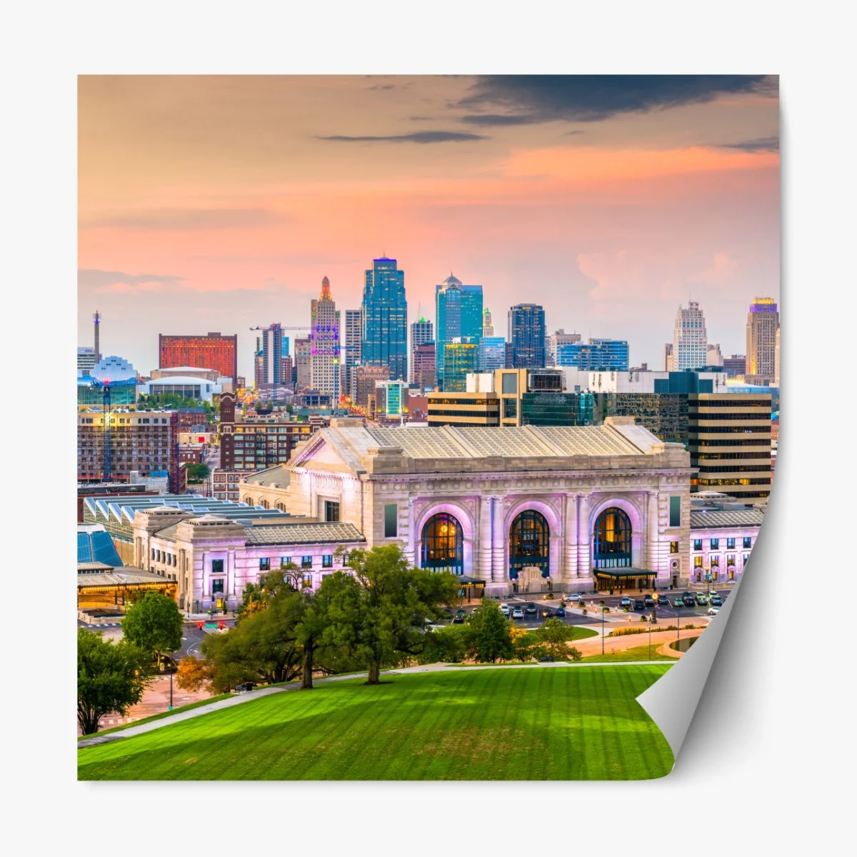 Repositionierbarer Aufkleber Kansas City skyline bei dämmerung – Wallnifity® Repositionierbarer Aufkleber Kansas City skyline bei dämmerung – Wallnifity®
